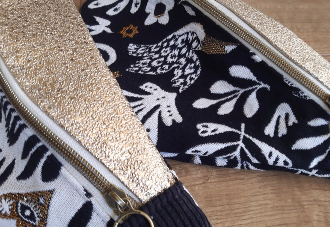 Sac banane en broderie française blanc et noir