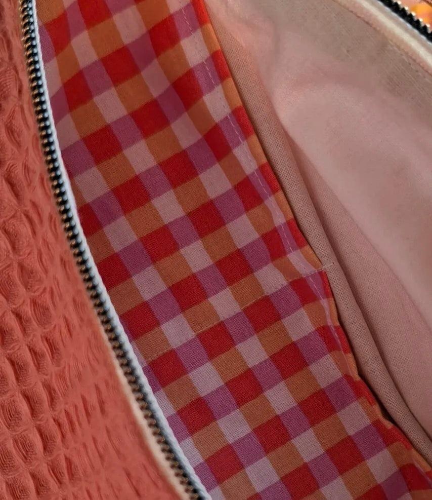 Sac banane nid d'abeille rose et vichy