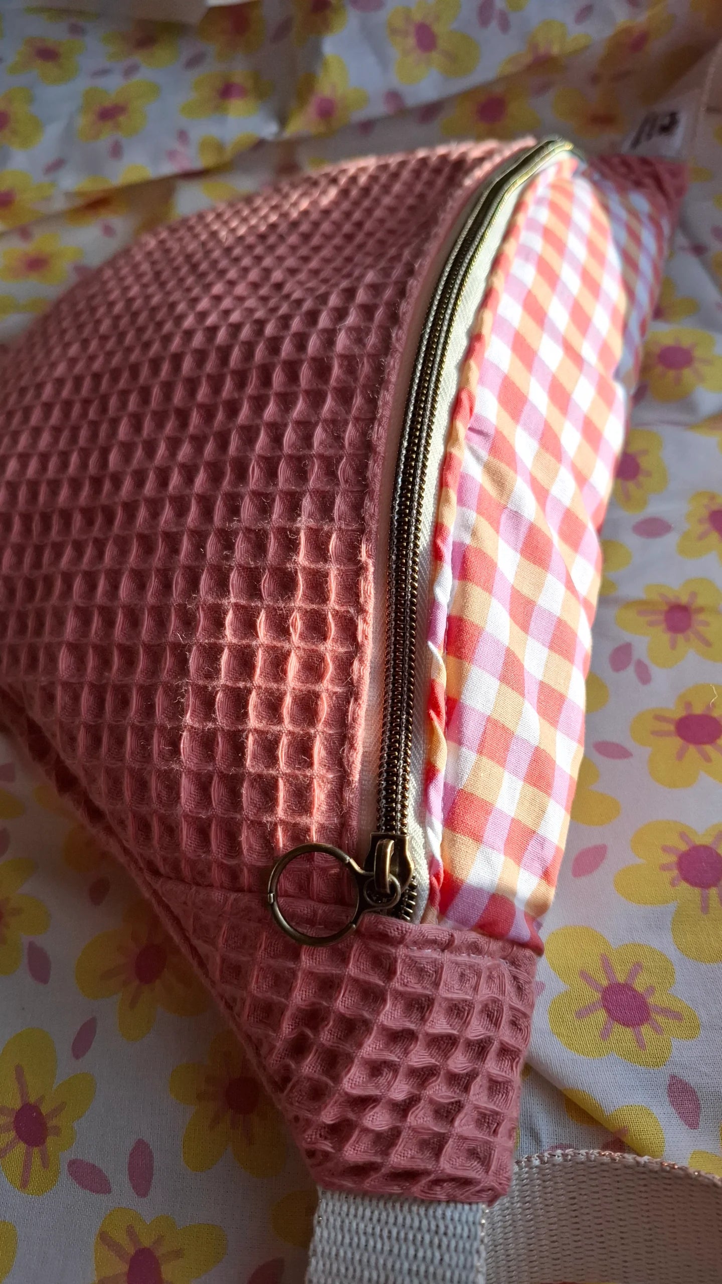 Sac banane nid d'abeille rose et vichy