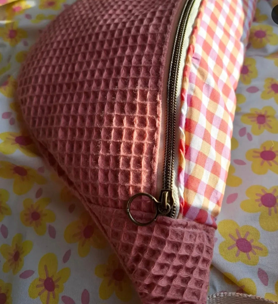 Sac banane nid d'abeille rose et vichy