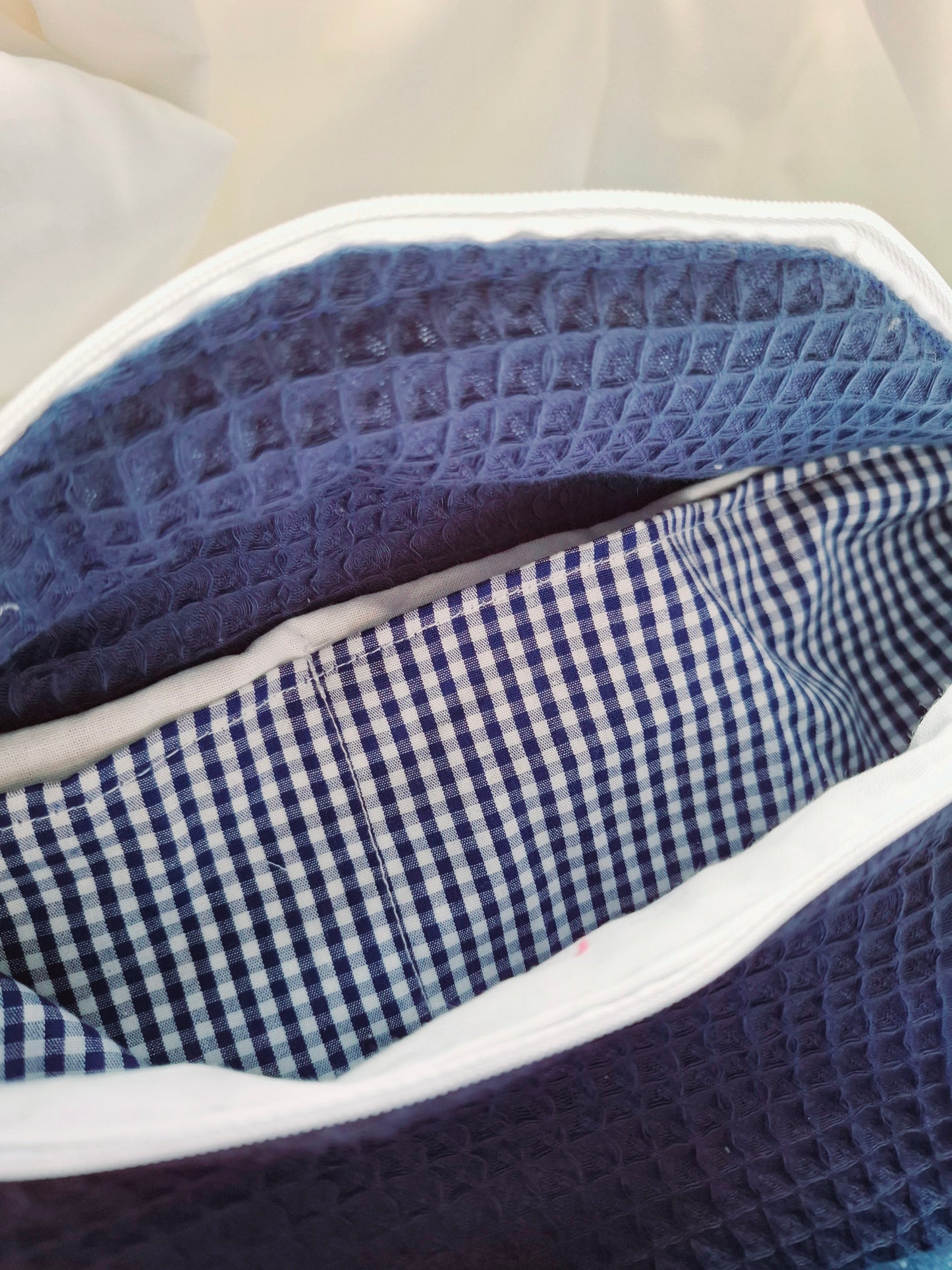 Sac banane nid d'abeille bleu et vichy